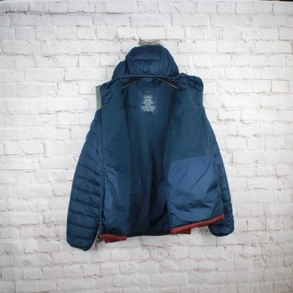 LL Bean Red Blue Colorblock Polyester Down Hooded Jacket XXXL Reg - Picture 4 of 8